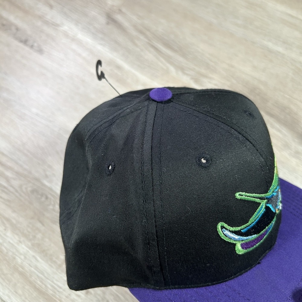 VTG Tampa Devil Rays Snapback Hat Deadstock MLB Baseball Twins‎ Black Purple Cap - Picture 9 of 9
